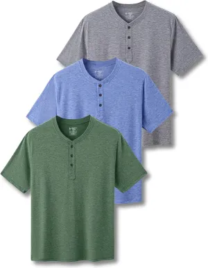 3 Pack: Casual Short Sleeve Henley Shirts for Men, Relaxed Fit Summer T Shirts Basic Tees Athleisure Wear
