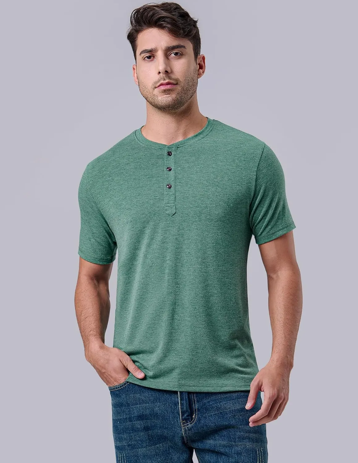 3 Pack: Casual Short Sleeve Henley Shirts for Men, Relaxed Fit Summer T Shirts Basic Tees Athleisure Wear