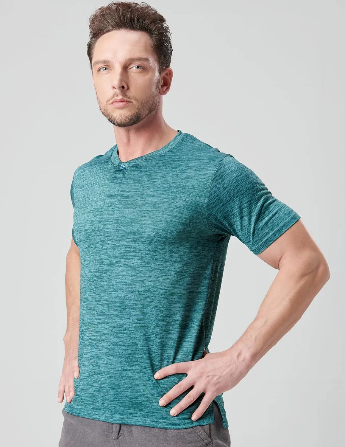 3 Pack: Mens Polo Shirts, Business Casual Golf Henley Work Shirts for Men, Collarless Short Sleeve Stylish Athletic Tshirts