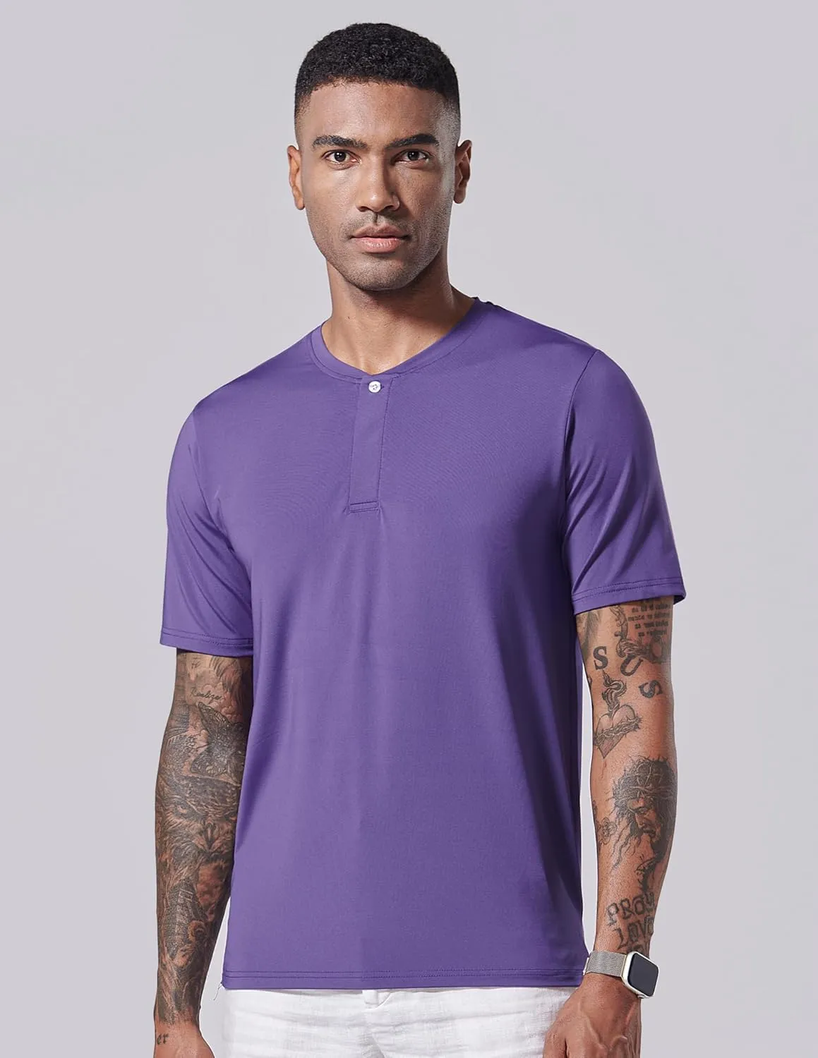 3 Pack: Mens Polo Shirts, Business Casual Golf Henley Work Shirts for Men, Collarless Short Sleeve Stylish Athletic Tshirts