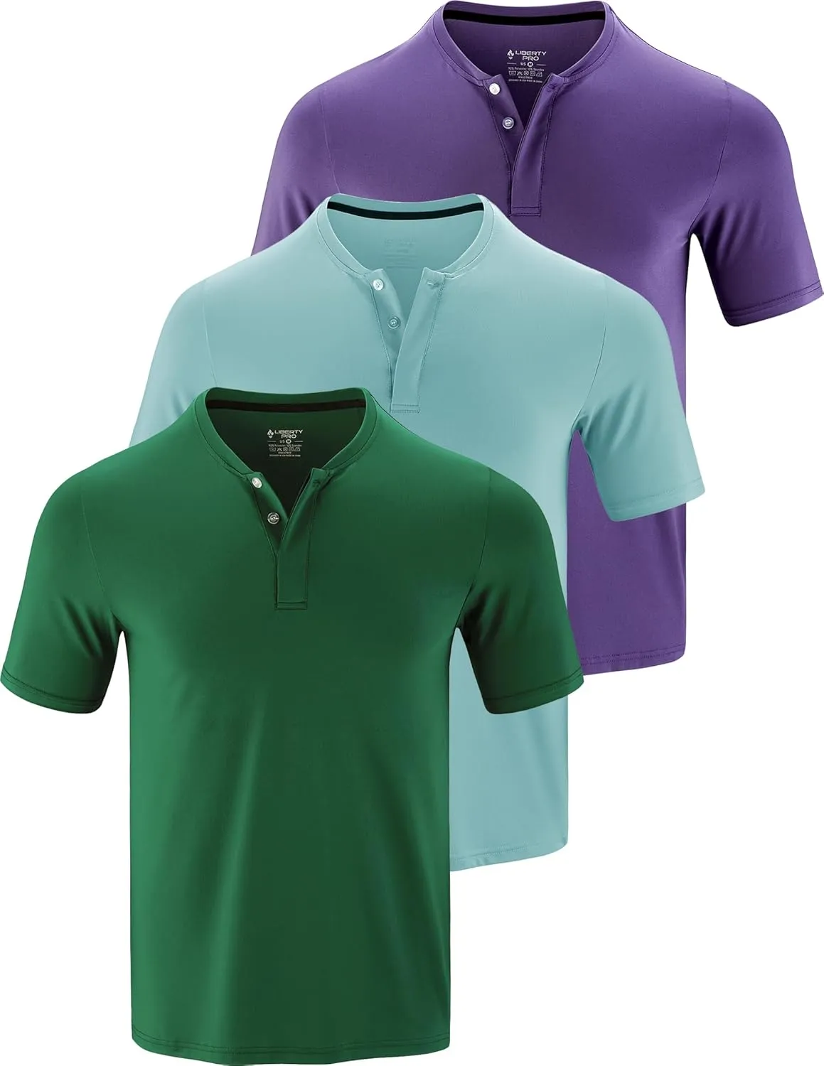 3 Pack: Mens Polo Shirts, Business Casual Golf Henley Work Shirts for Men, Collarless Short Sleeve Stylish Athletic Tshirts