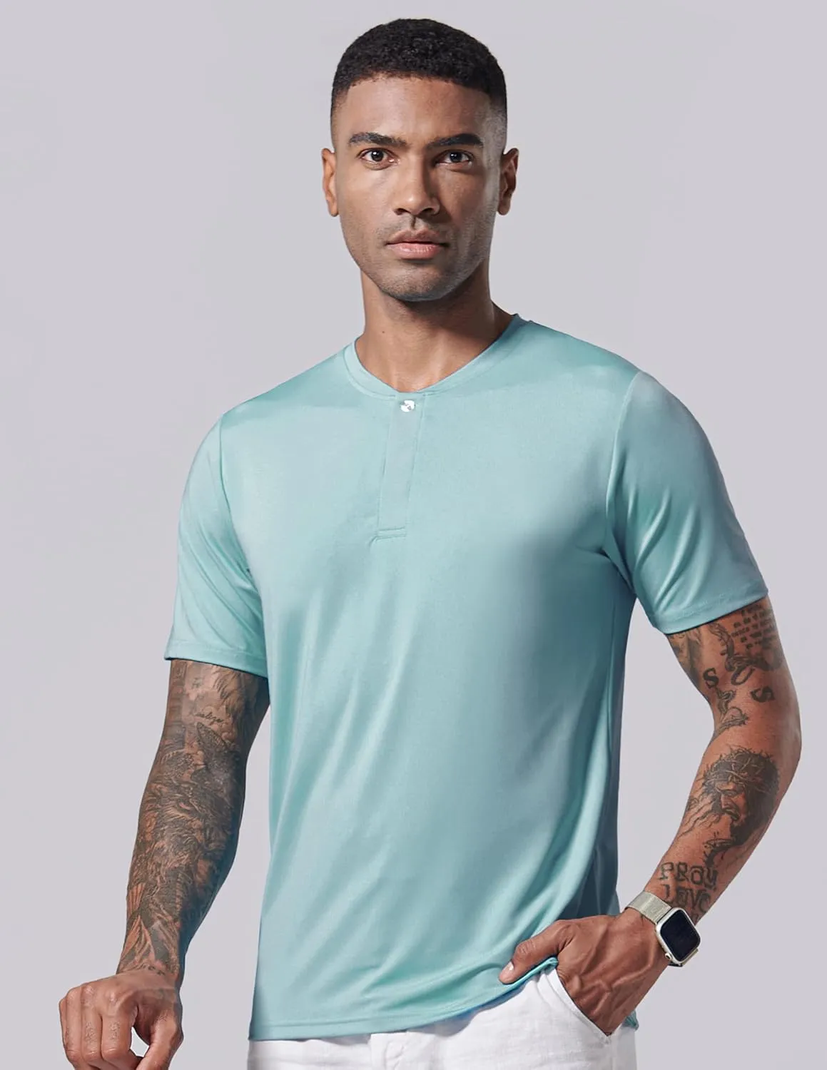 3 Pack: Mens Polo Shirts, Business Casual Golf Henley Work Shirts for Men, Collarless Short Sleeve Stylish Athletic Tshirts