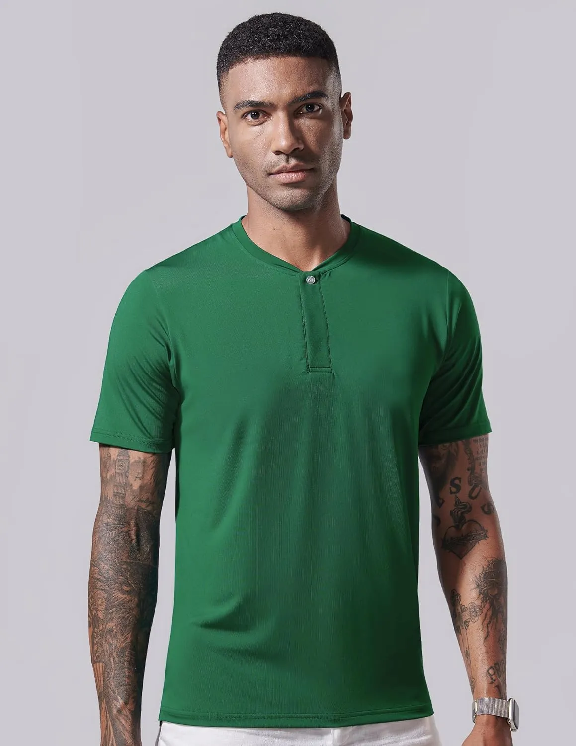 3 Pack: Mens Polo Shirts, Business Casual Golf Henley Work Shirts for Men, Collarless Short Sleeve Stylish Athletic Tshirts