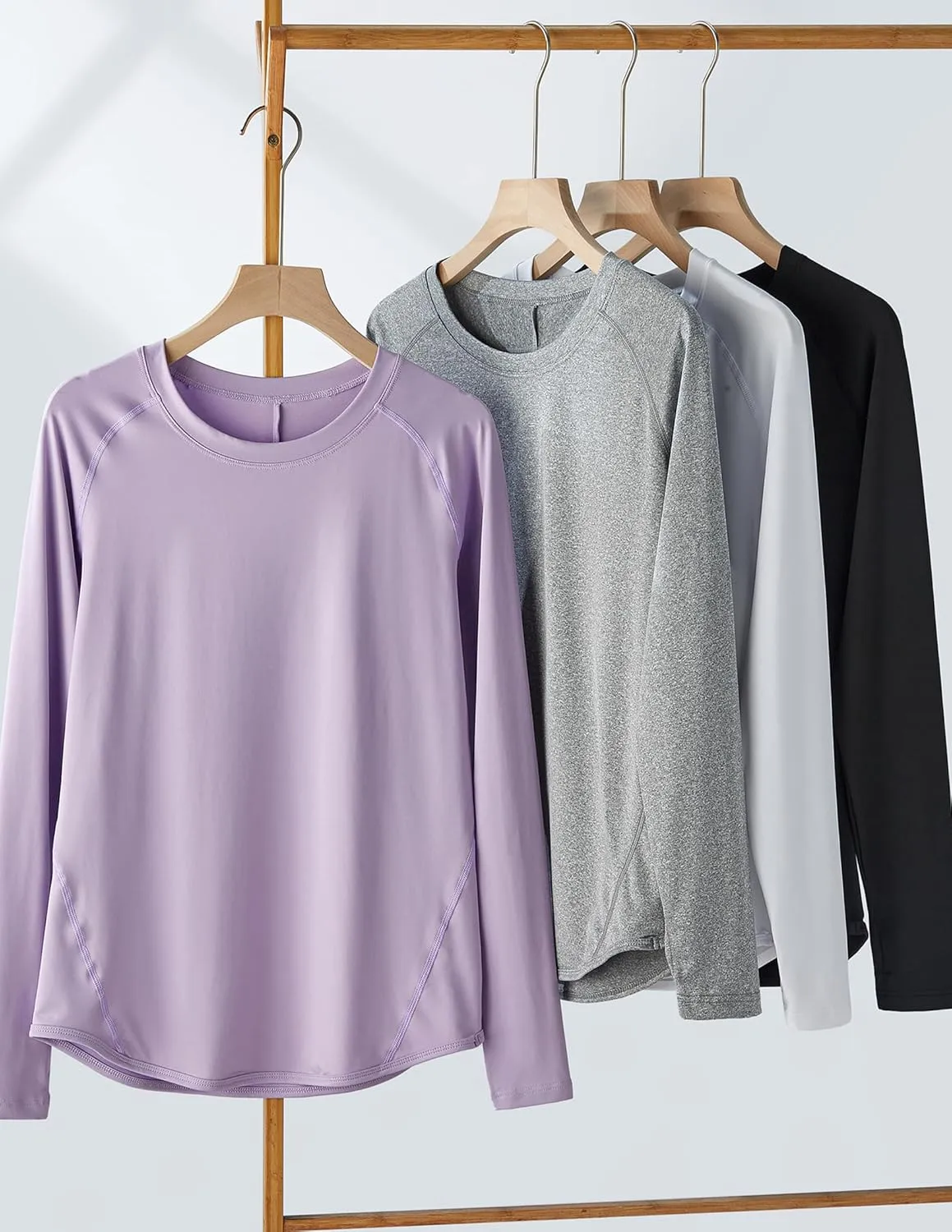 4-Pack: Womens Long Sleeve Athletic Tops with Thumb Holes  Dry Fit Active Crewneck Workout Tees