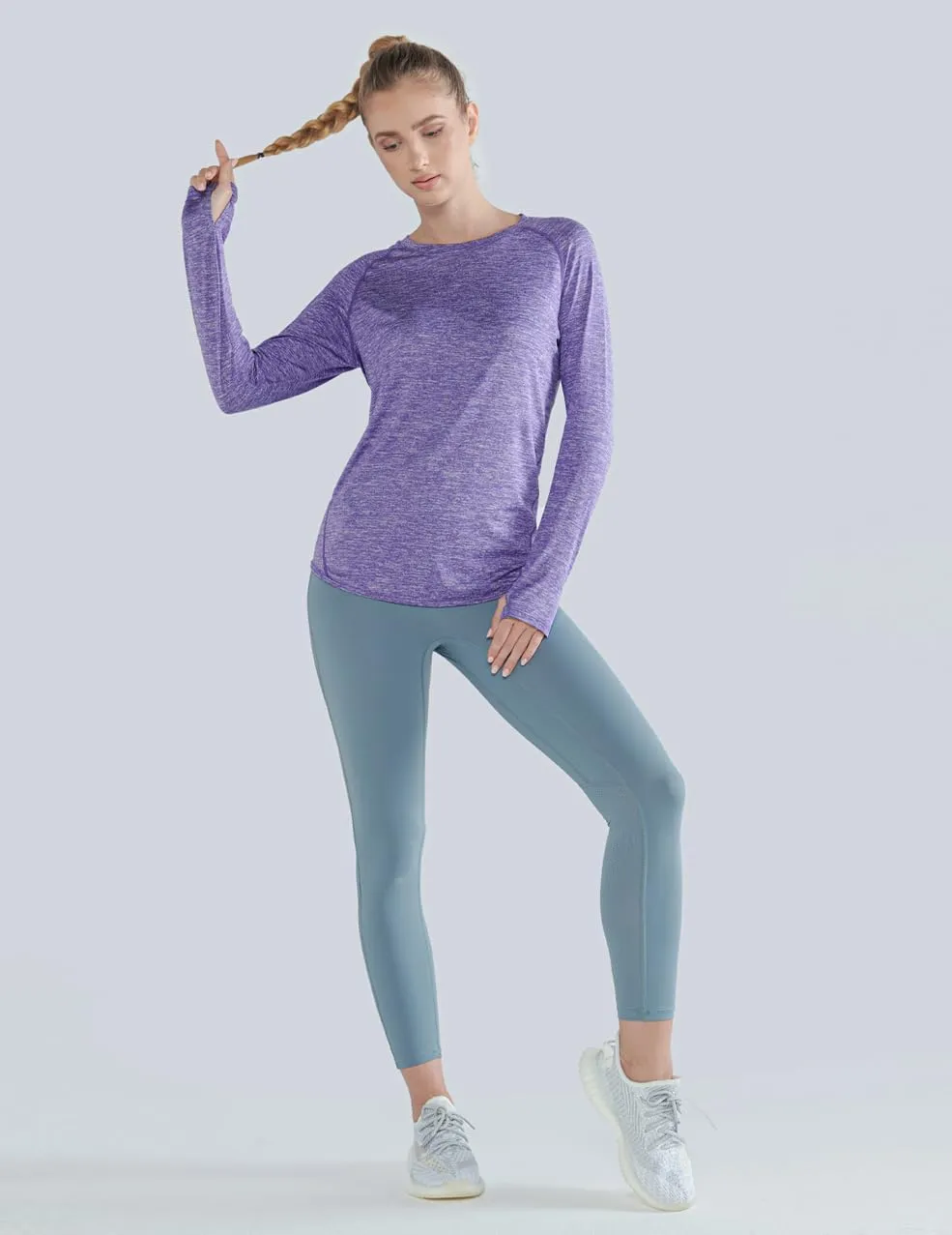 4-Pack: Womens Long Sleeve Athletic Tops with Thumb Holes  Dry Fit Active Crewneck Workout Tees