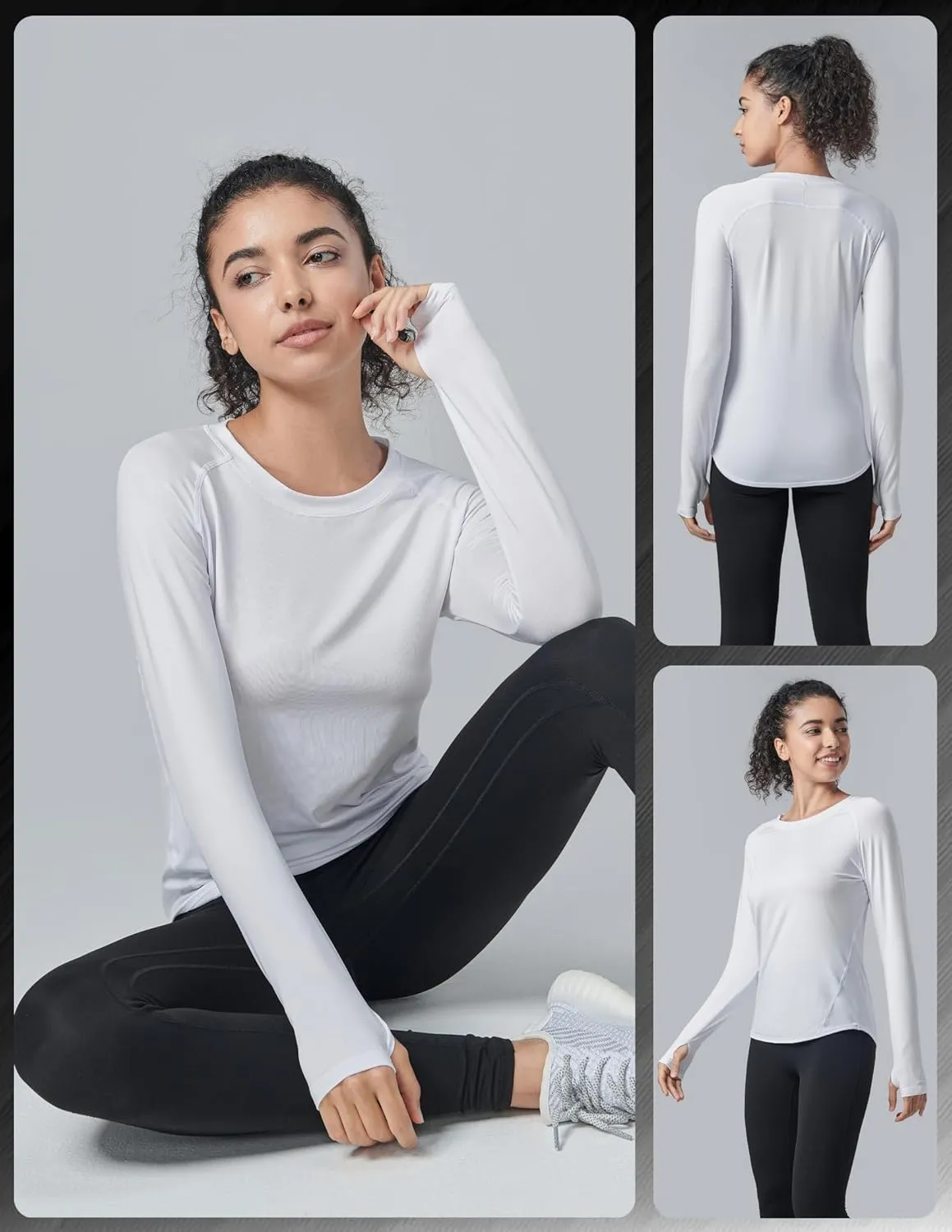 4-Pack: Womens Long Sleeve Athletic Tops with Thumb Holes  Dry Fit Active Crewneck Workout Tees