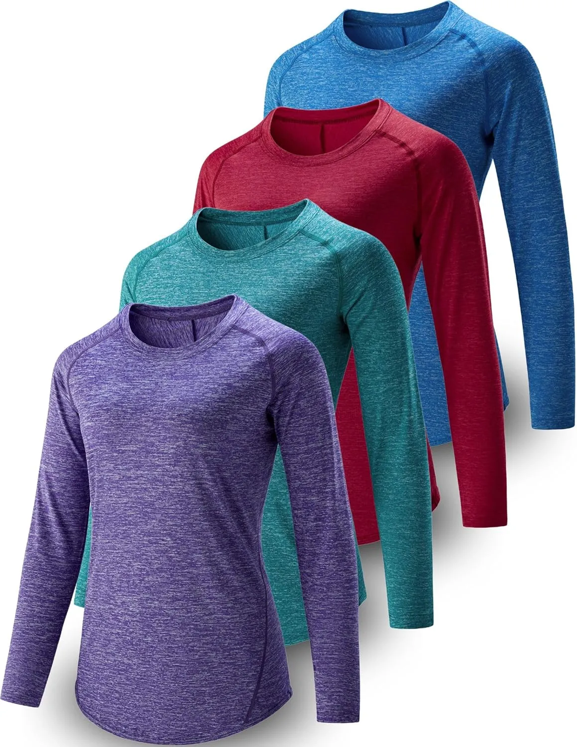 4-Pack: Womens Long Sleeve Athletic Tops with Thumb Holes  Dry Fit Active Crewneck Workout Tees