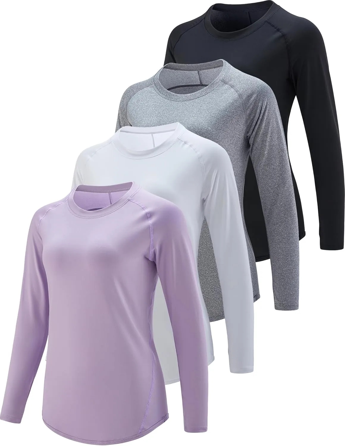 4-Pack: Womens Long Sleeve Athletic Tops with Thumb Holes  Dry Fit Active Crewneck Workout Tees
