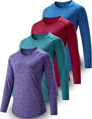 4-Pack: Womens Long Sleeve Athletic Tops with Thumb Holes  Dry Fit Active Crewneck Workout Tees