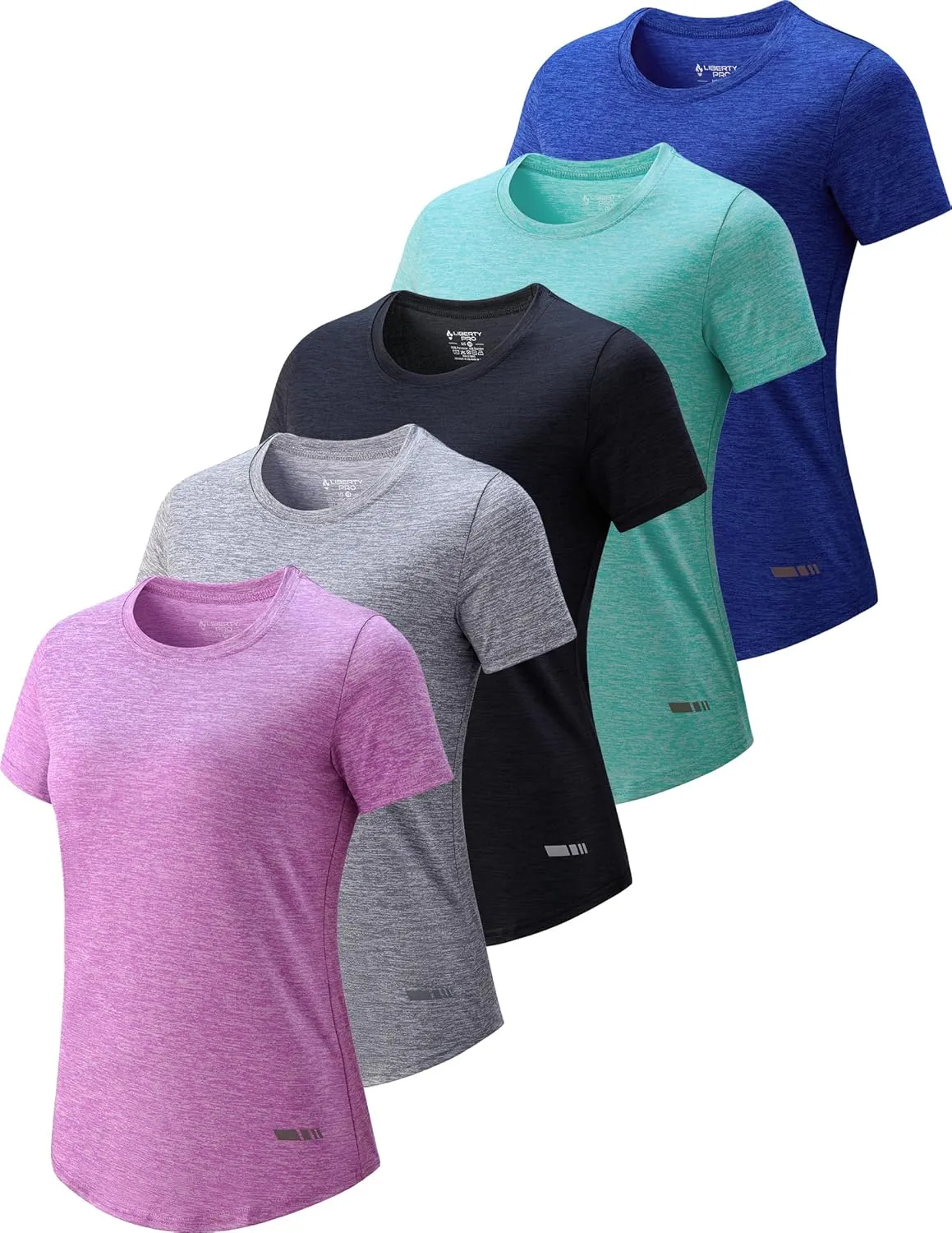 5 Pack: Women's Dry Fit Short Sleeve T Shirts, Athletic Workout Tee Tops for Gym Yoga Running