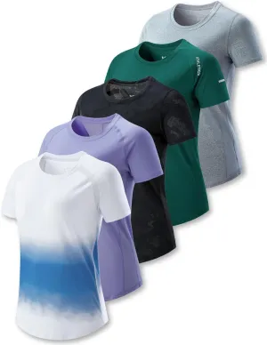 5 Pack: Women's Dry Fit Short Sleeve T Shirts, Athletic Workout Tee Tops for Gym Yoga Running