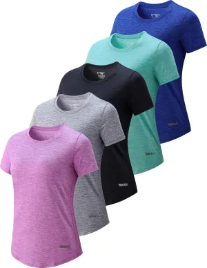 5 Pack: Women's Dry Fit Short Sleeve T Shirts, Athletic Workout Tee Tops for Gym Yoga Running