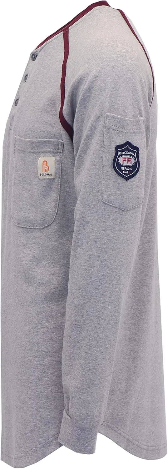 BOCOMAL FR Shirts Flame Resistant Henley Printed and Camo Two Tone 7oz Men's Fire Retardant Work Shirts