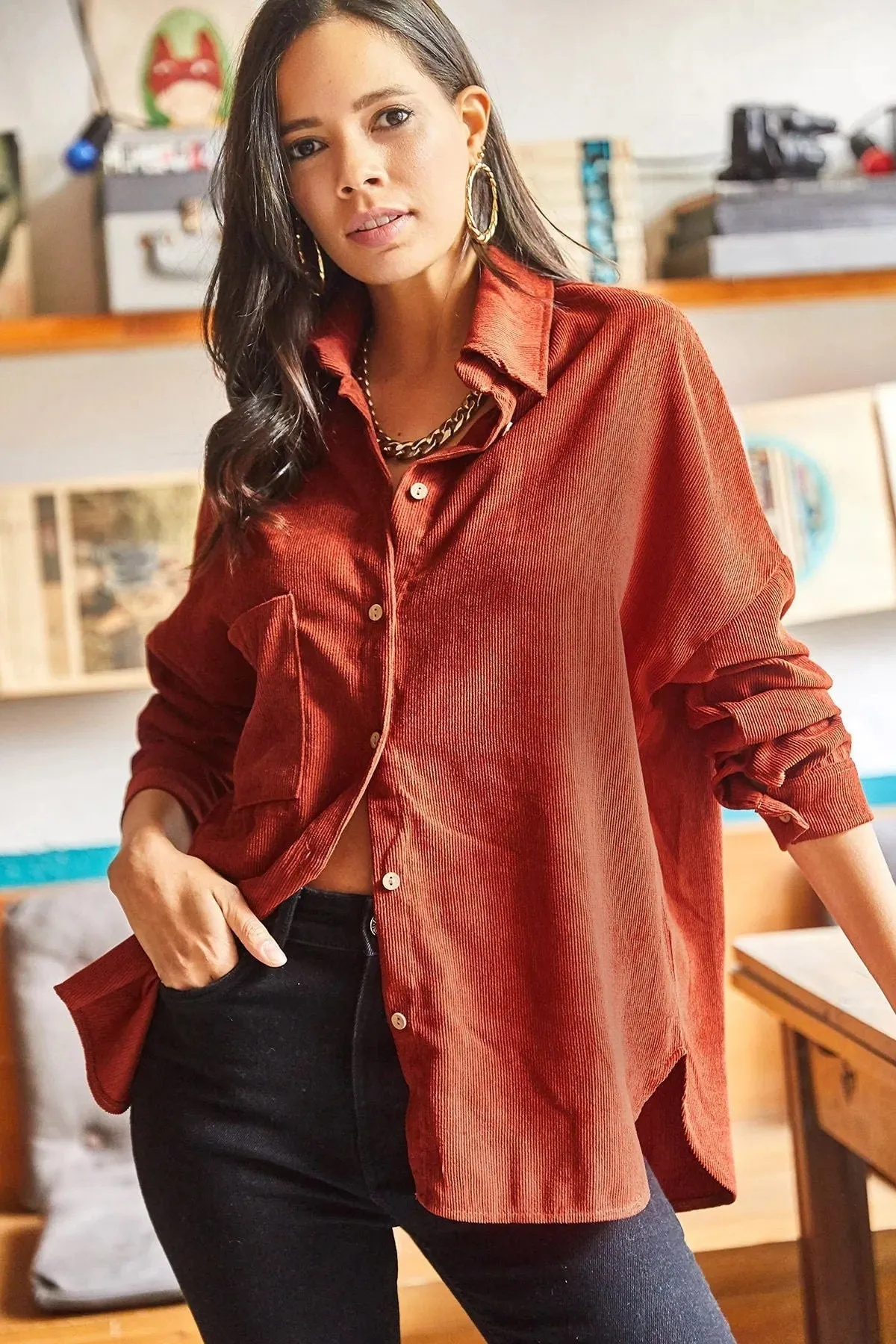 Brick Color Velvet Blouse