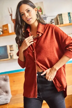 Brick Color Velvet Blouse