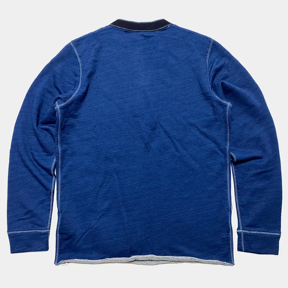 BZEN M.3043 TRACE REGULAR FIT VINTAGE INSPIRED 3 BUTTON INDIGO FRENCH TERRY HENLEY-290GSM-E0 INDIGO