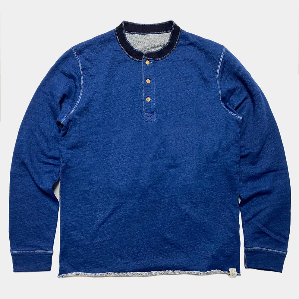 BZEN M.3043 TRACE REGULAR FIT VINTAGE INSPIRED 3 BUTTON INDIGO FRENCH TERRY HENLEY-290GSM-E0 INDIGO