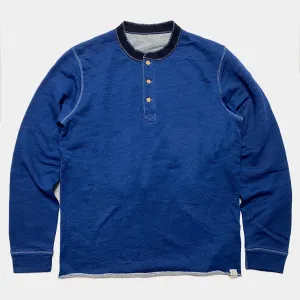 BZEN M.3043 TRACE REGULAR FIT VINTAGE INSPIRED 3 BUTTON INDIGO FRENCH TERRY HENLEY-290GSM-E0 INDIGO