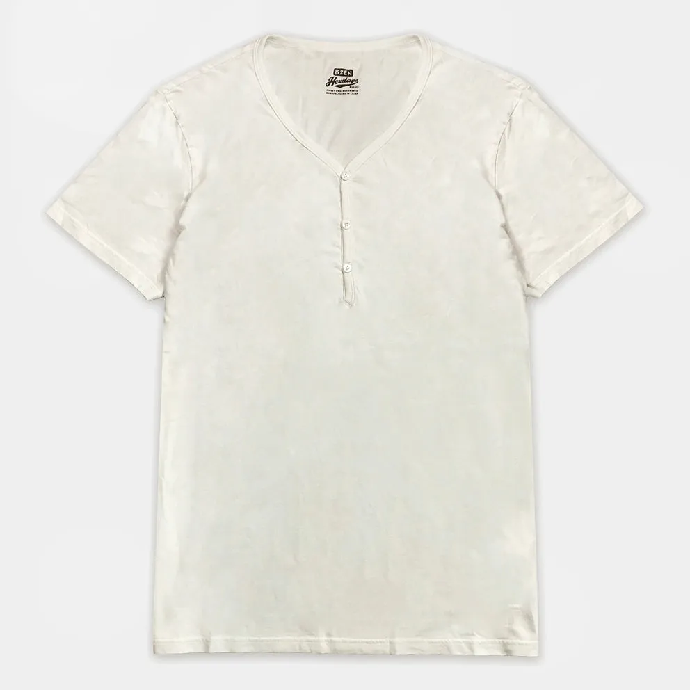 BZEN M.3210-KAITO REGULAR FIT SHORT SLEEVE 3 BUTTON JERSEY HENLEY-145GSM-E0 OFF WHITE