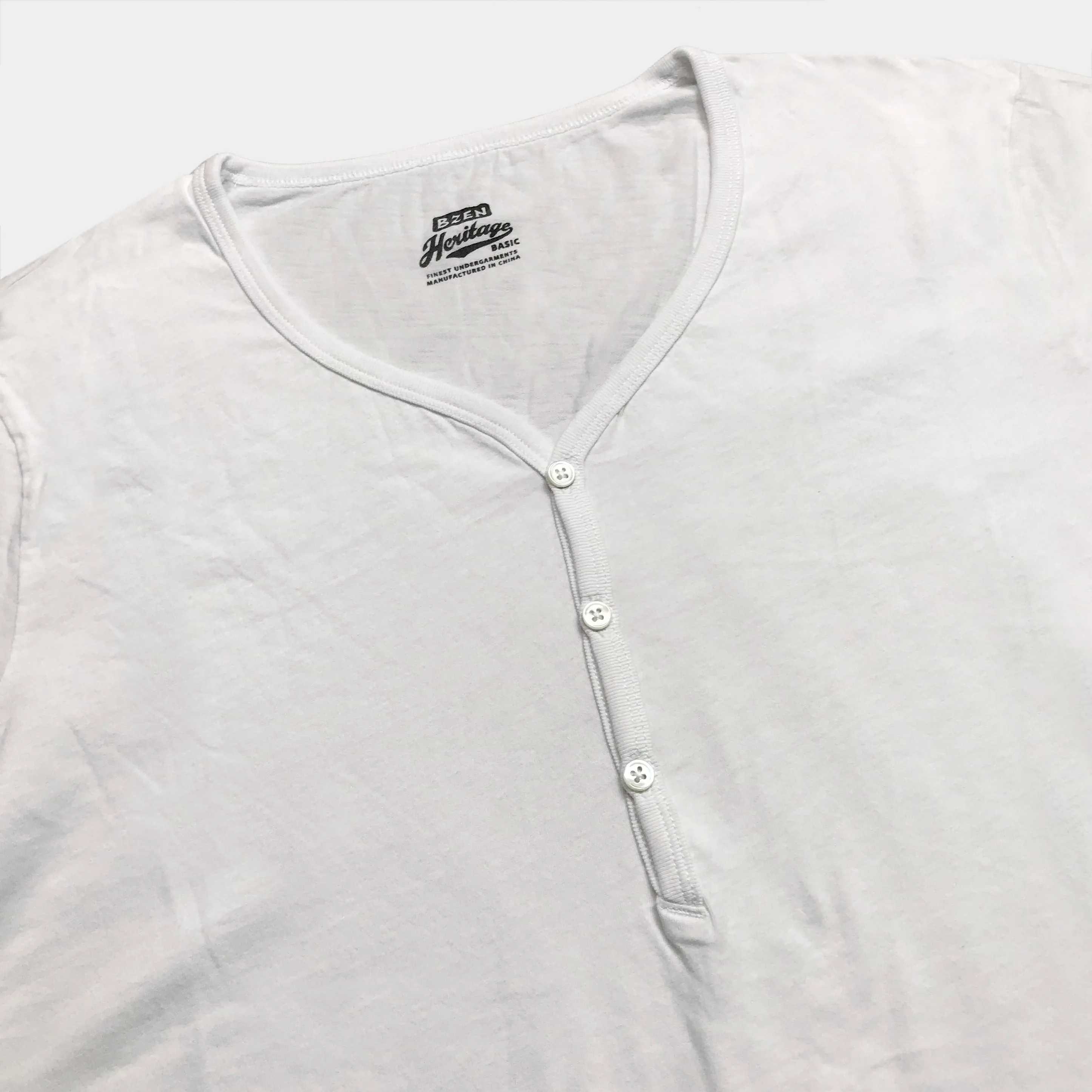 BZEN M.3210-KAITO REGULAR FIT SHORT SLEEVE 3 BUTTON JERSEY HENLEY-145GSM-E0 WHITE