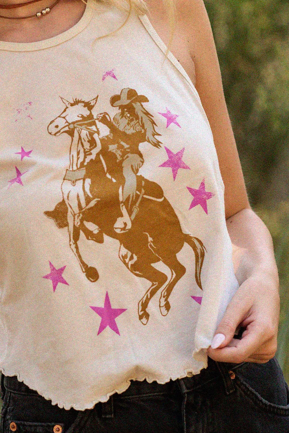 Cowgirl Stars Crew Neck Graphic Tank Top