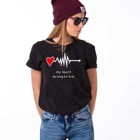 Cute Couple shirts My heart only beat for him