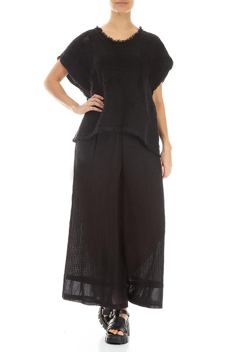 Distressed Black Handwoven Linen Blouse