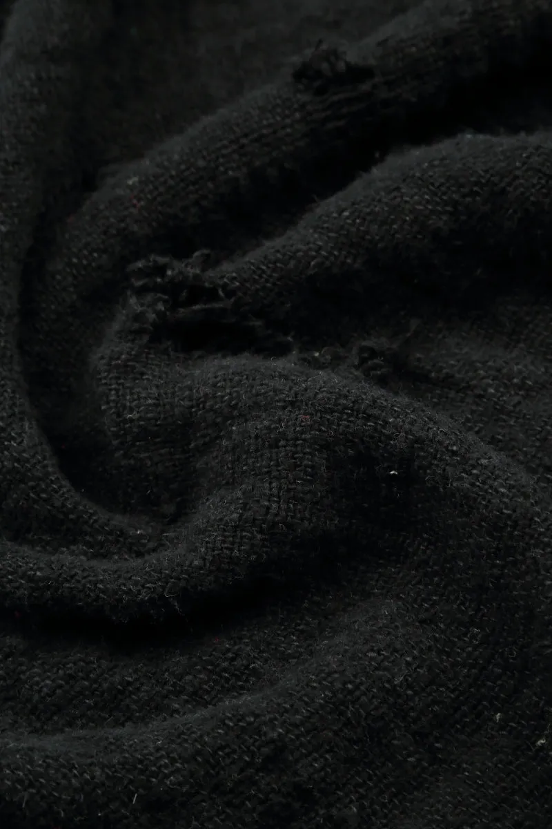 Distressed Black Handwoven Linen Blouse