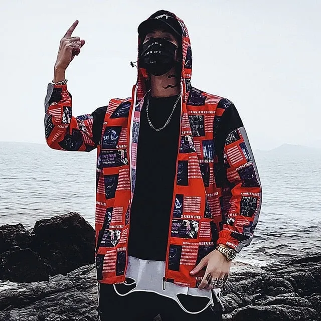 Graffiti Print Windbreaker Hoody Jacket
