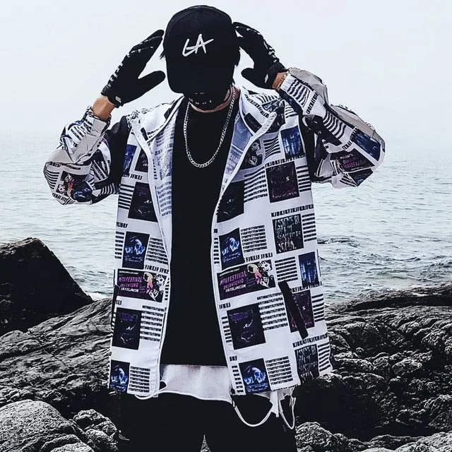 Graffiti Print Windbreaker Hoody Jacket