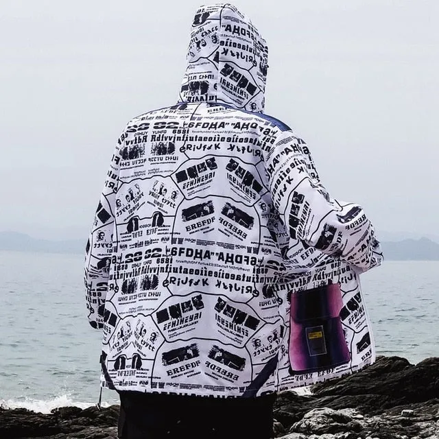 Graffiti Print Windbreaker Hoody Jacket
