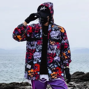 Graffiti Print Windbreaker Hoody Jacket