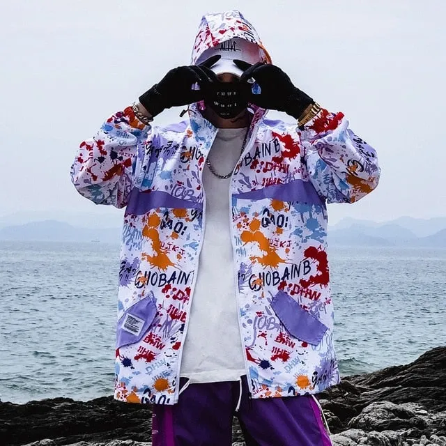 Graffiti Print Windbreaker Hoody Jacket