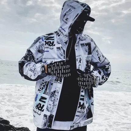 Graffiti Print Windbreaker Hoody Jacket