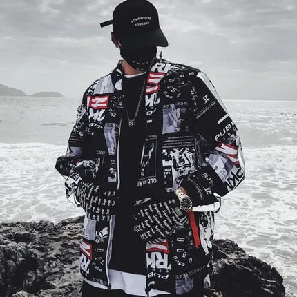 Graffiti Print Windbreaker Hoody Jacket