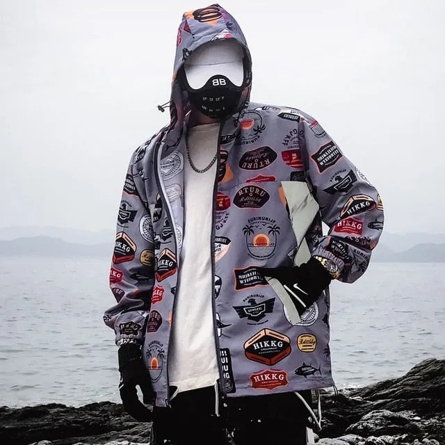 Graffiti Print Windbreaker Hoody Jacket