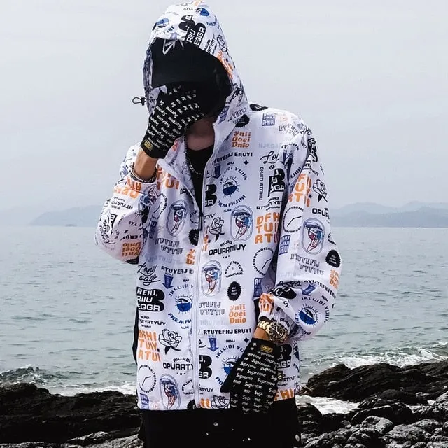 Graffiti Print Windbreaker Hoody Jacket