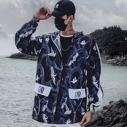 Graffiti Print Windbreaker Hoody Jacket