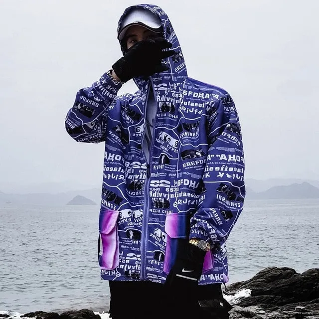 Graffiti Print Windbreaker Hoody Jacket