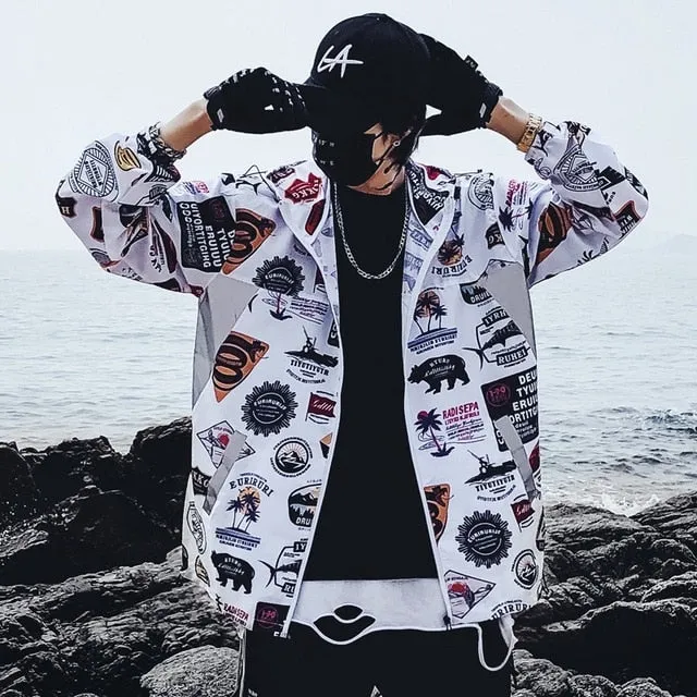 Graffiti Print Windbreaker Hoody Jacket