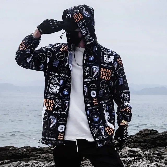 Graffiti Print Windbreaker Hoody Jacket