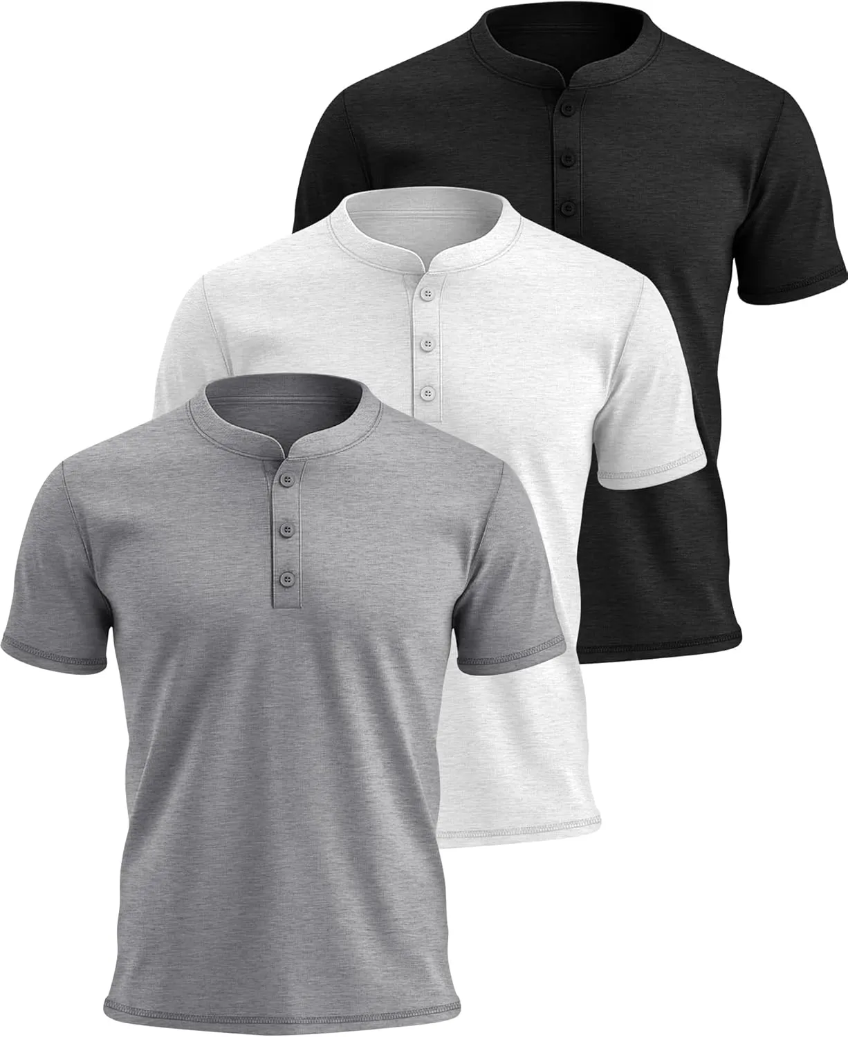 Huukeay 3 Pack Men's Big & Tall Henley Short Sleeve Shirts, Cotton Crew Neck Casual Button T-Shirts Summer Basic Tees Tops