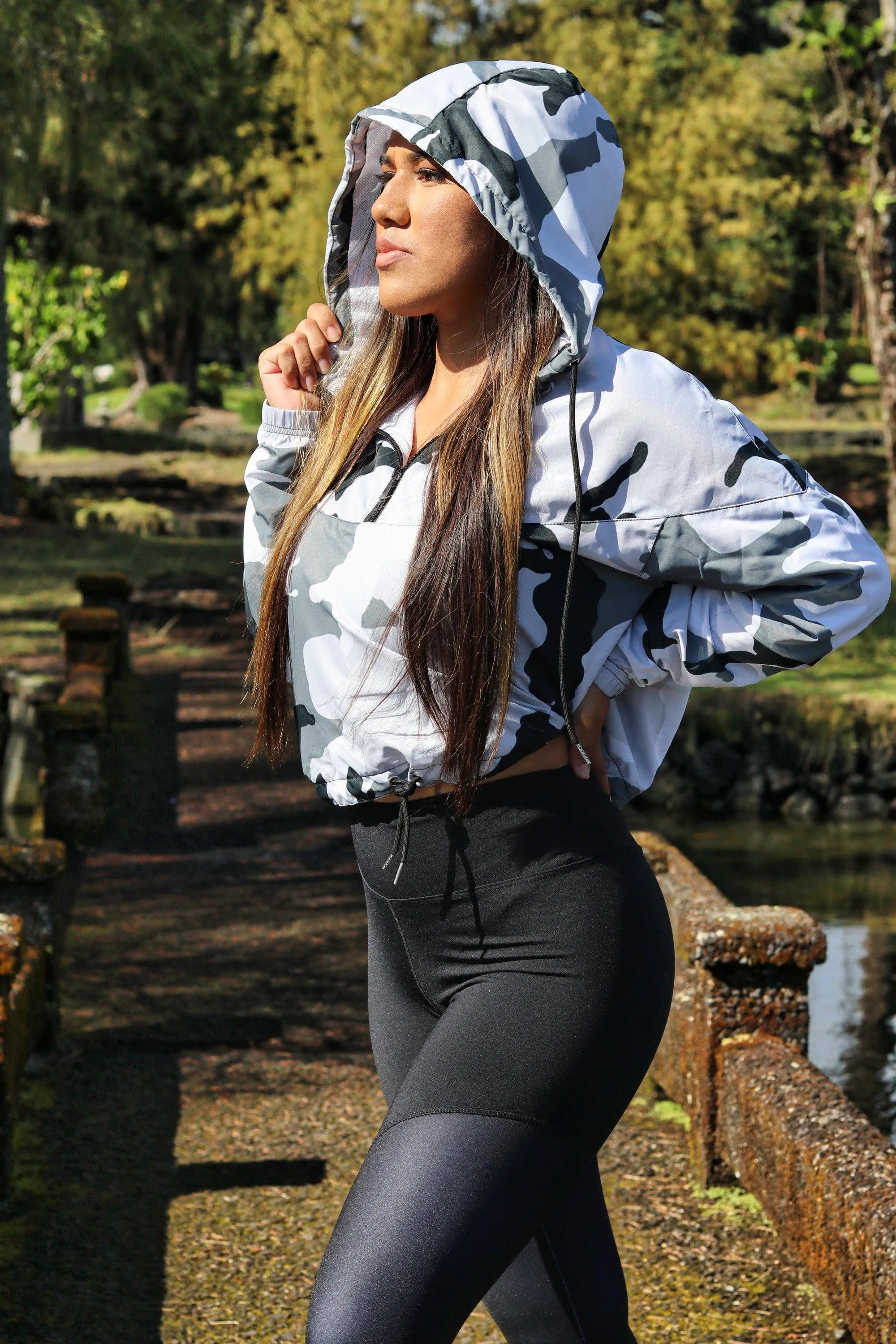 Ka'ala Gray Camo Womens cropped windbreaker