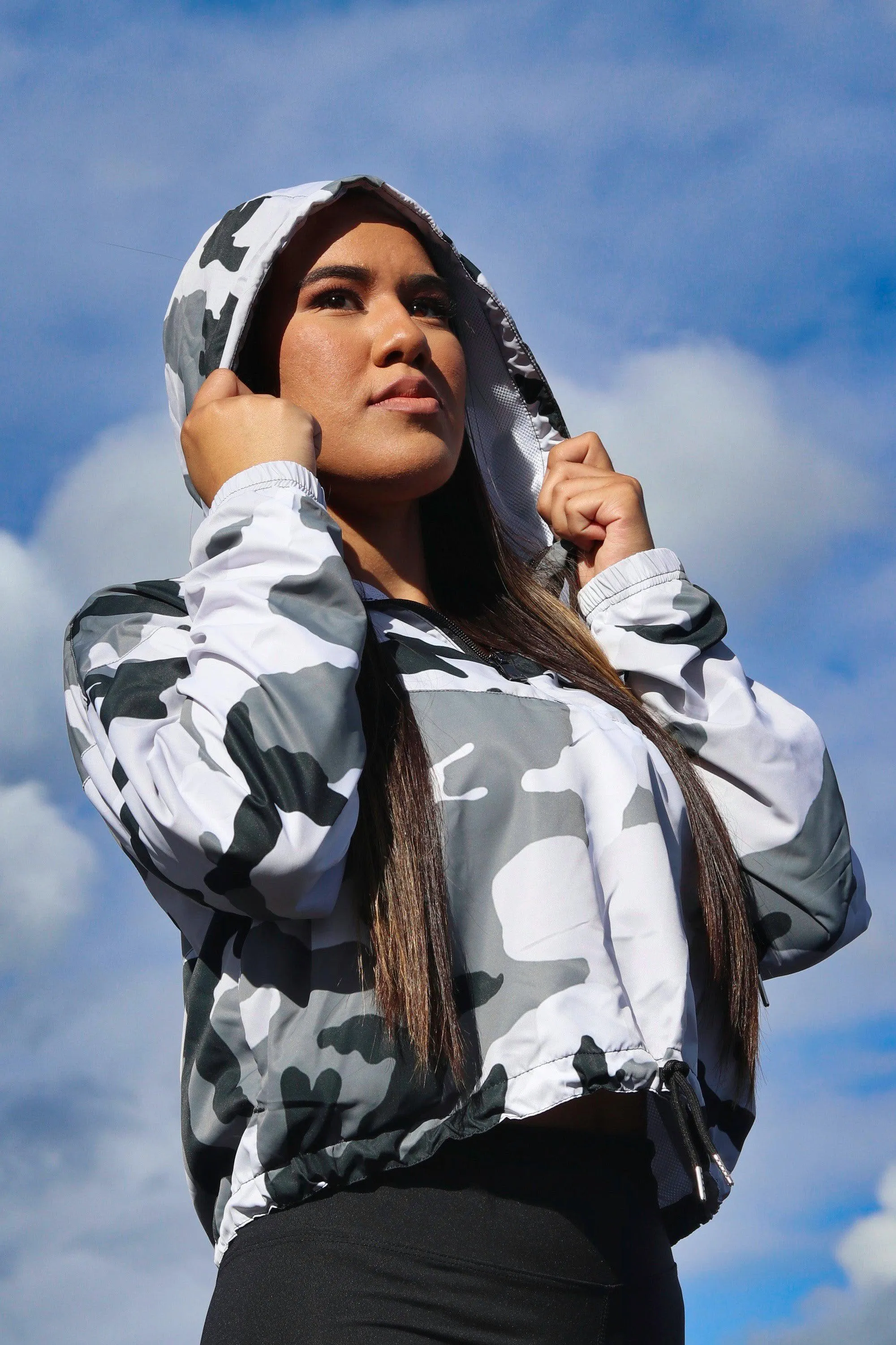 Ka'ala Gray Camo Womens cropped windbreaker