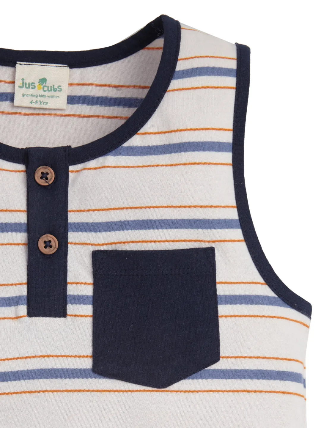 Kids' Striped Sleeveless Henley T-shirt with Pocket  Casual Summer Wear