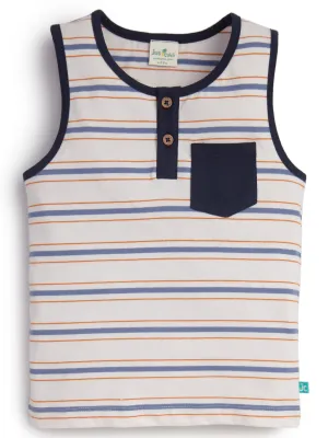 Kids' Striped Sleeveless Henley T-shirt with Pocket  Casual Summer Wear