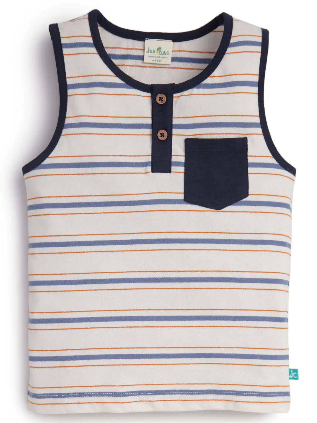 Kids' Striped Sleeveless Henley T-shirt with Pocket  Casual Summer Wear