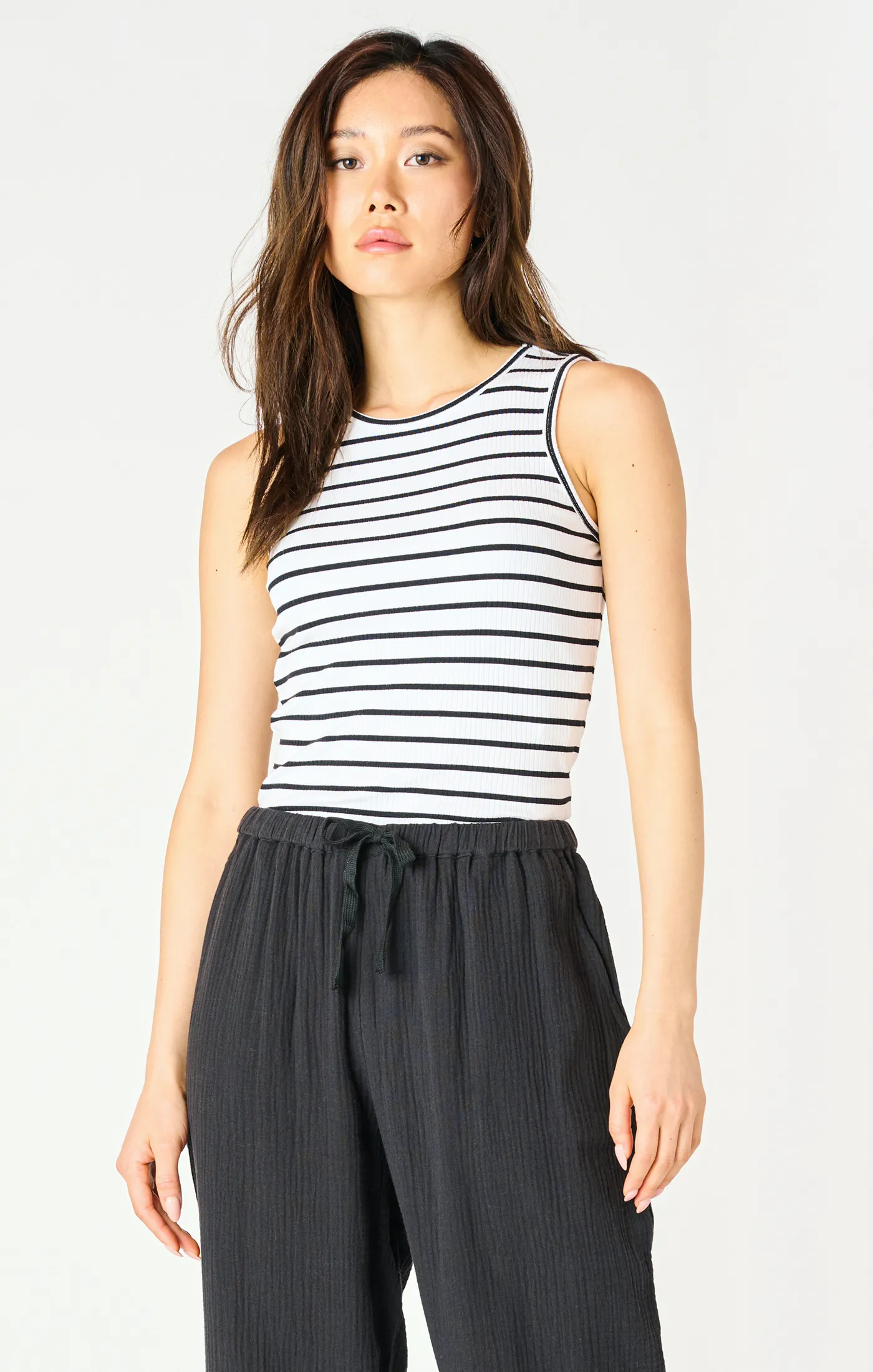 Ribbed Tank | Black/ White Stripe