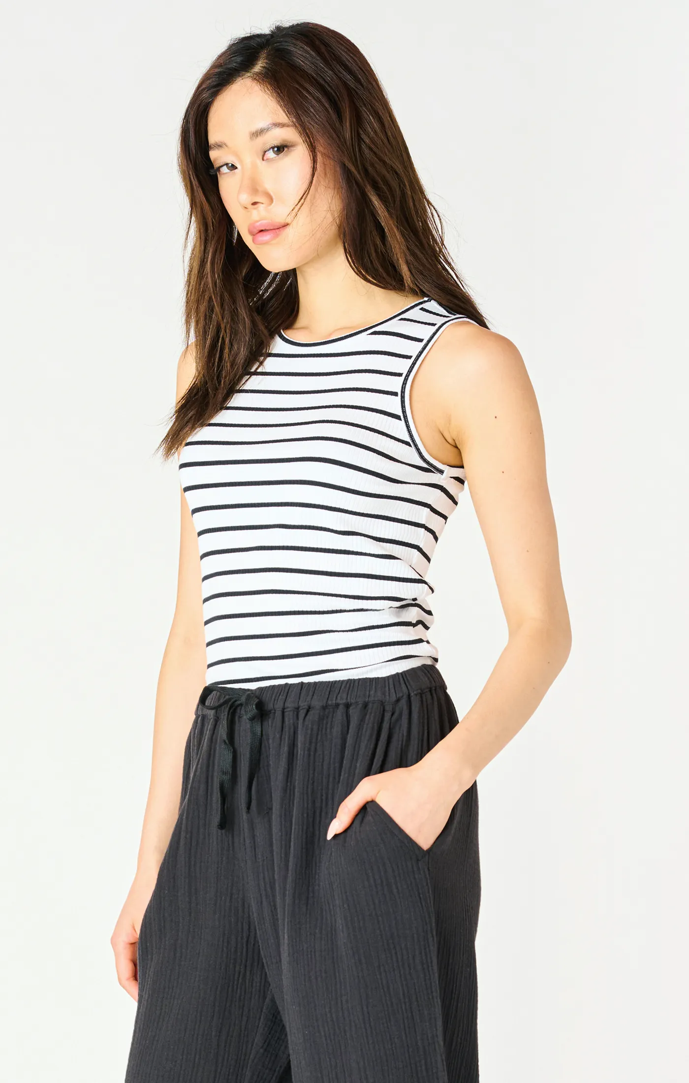 Ribbed Tank | Black/ White Stripe