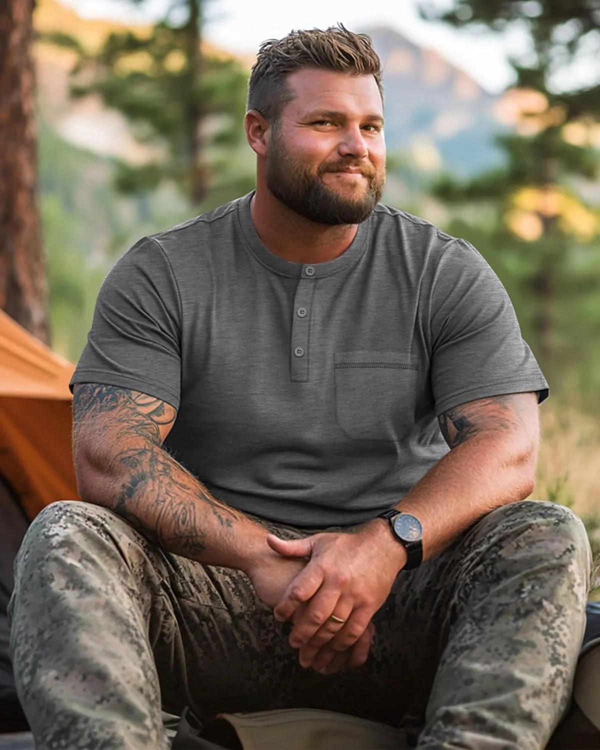 Riyiper 3 Pack Men's Big and Tall Henley T-Shirts, Short Sleeve Pocket Cotton Loose Fit Shirt Summer Oversized Button Tee